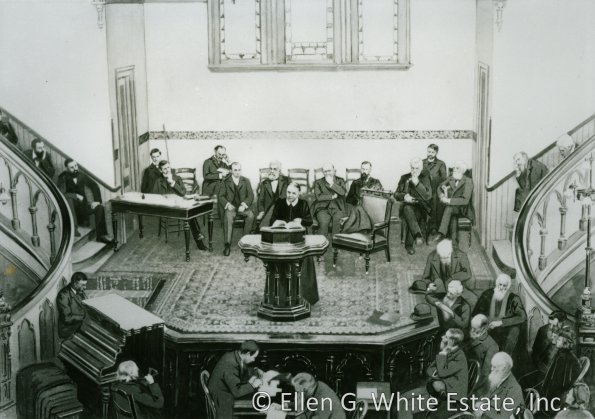 E. G. White addressing 1901 GC Session, Battle Creek, Michigan.